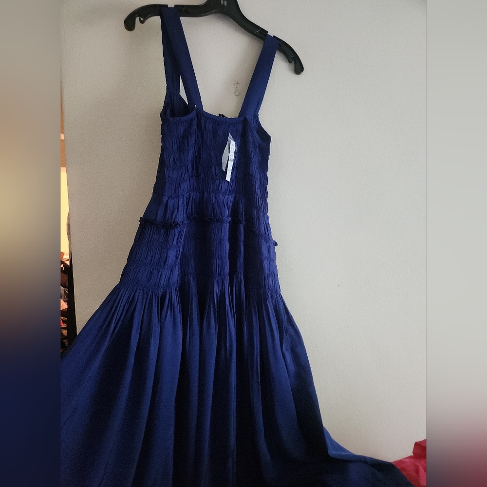 Jcrew Smocked midi dress in summer Navy Blue Bnwt - Picture 4 of 13